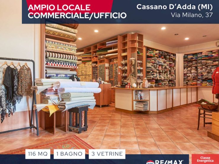 NEGOZIO-UFFICIO-LOCALE COMMERCIALE A CASSANO D’ADDA CON 4 POSTI AUTO